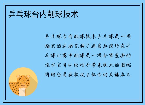 乒乓球台内削球技术